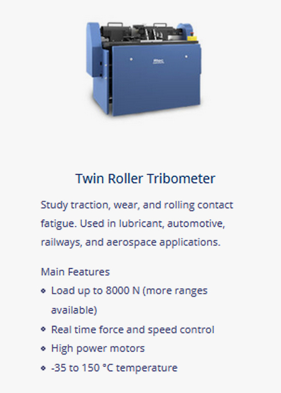 Twin Roller Tribometer Caracteristicas